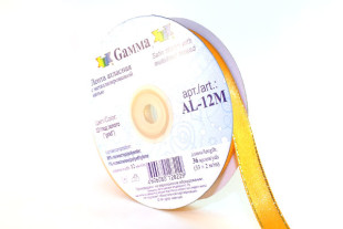 Лента атласная 12 мм двухстор. с металл. нитью "Gamma" №021т.жёлтый/золото